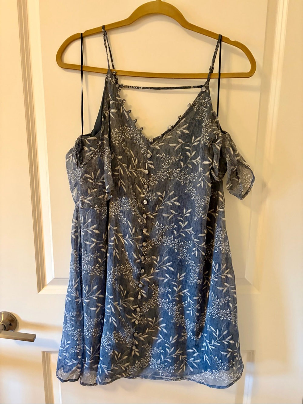 Paper Crane Blue Floral One-Shoulder Slip Dress